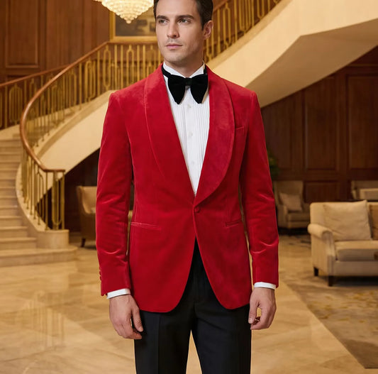 Men's Slim Fit Velvet Business Suit Elegant Formal Two-Piece High-End Wedding Party Wear
