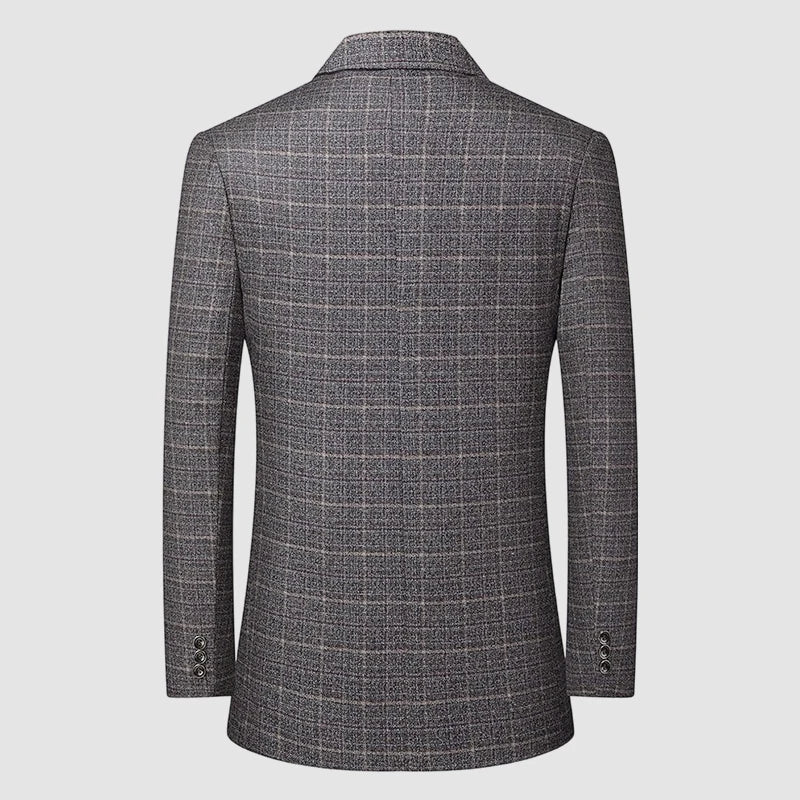 High-End Men's Fashionable Grid Suit Jacket Versatile Trendy Elderly Men's Single-Breasted Elegant Outerwear