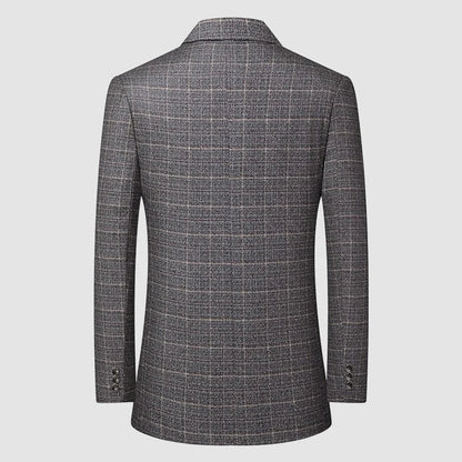 High-End Men's Fashionable Grid Suit Jacket Versatile Trendy Elderly Men's Single-Breasted Elegant Outerwear