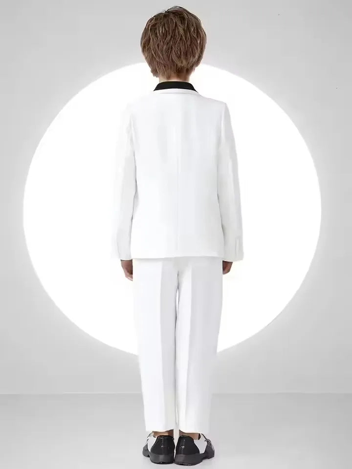 Kids 5Pieces Suit Set With Jacket Vest Pants Bowtie Brooch Boys Birthday Wedding Party Dress Children's Performance Costume
