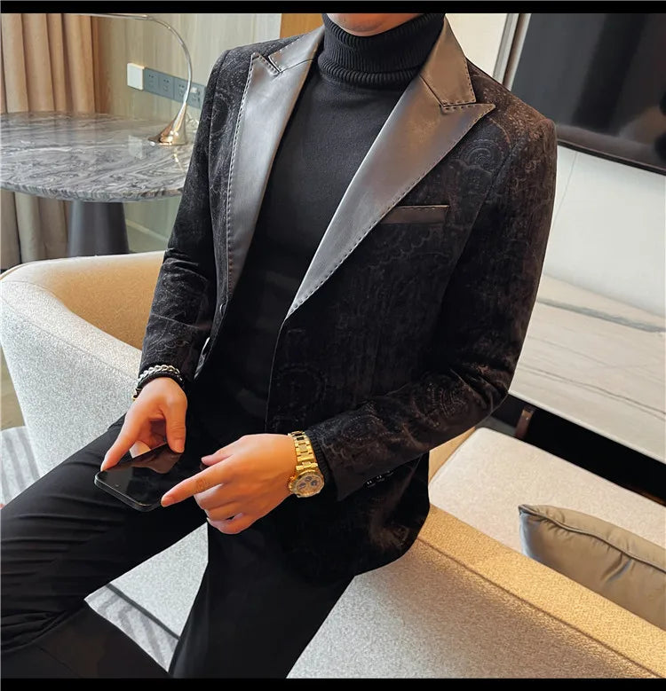 High-quality men's fashionable suit jackets, autumn and winter casual patchwork suits, new high-end patchwork suits