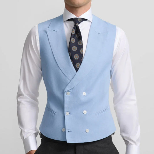 Men's Vest Double Breasted Solid Waistcoat for Wedding, Business & Formal Occasions – Sky Blue