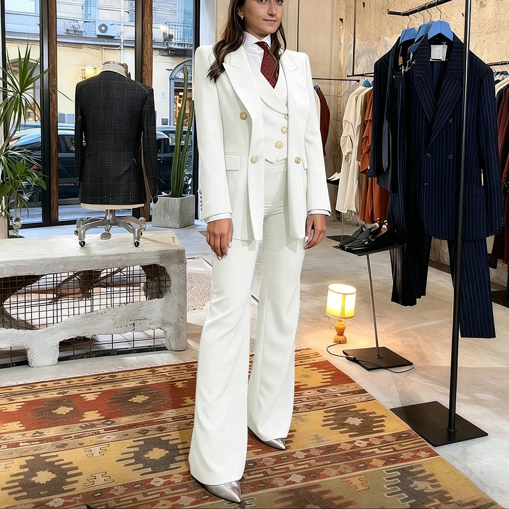 Elegant Women's Pink Double Breasted 3Piece Suit Autumn New Blazer+Vest+Pant Sets Formal Office Evening Party Outerwears