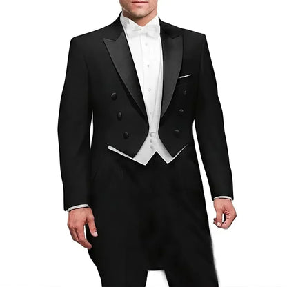 Italian Tailcoat Design Men Suits For Wedding Prom (Jacket+Pant+Vest) Elegant Men Suit Set Groomsmen Groom Tuxedos