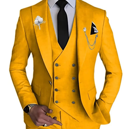Elegante Conjunto de Traje Azul para Hombre de 3 Piezas: Chaqueta, Pantalones y Chaleco, Corte Entallado, Solapa de Muesca, Alta