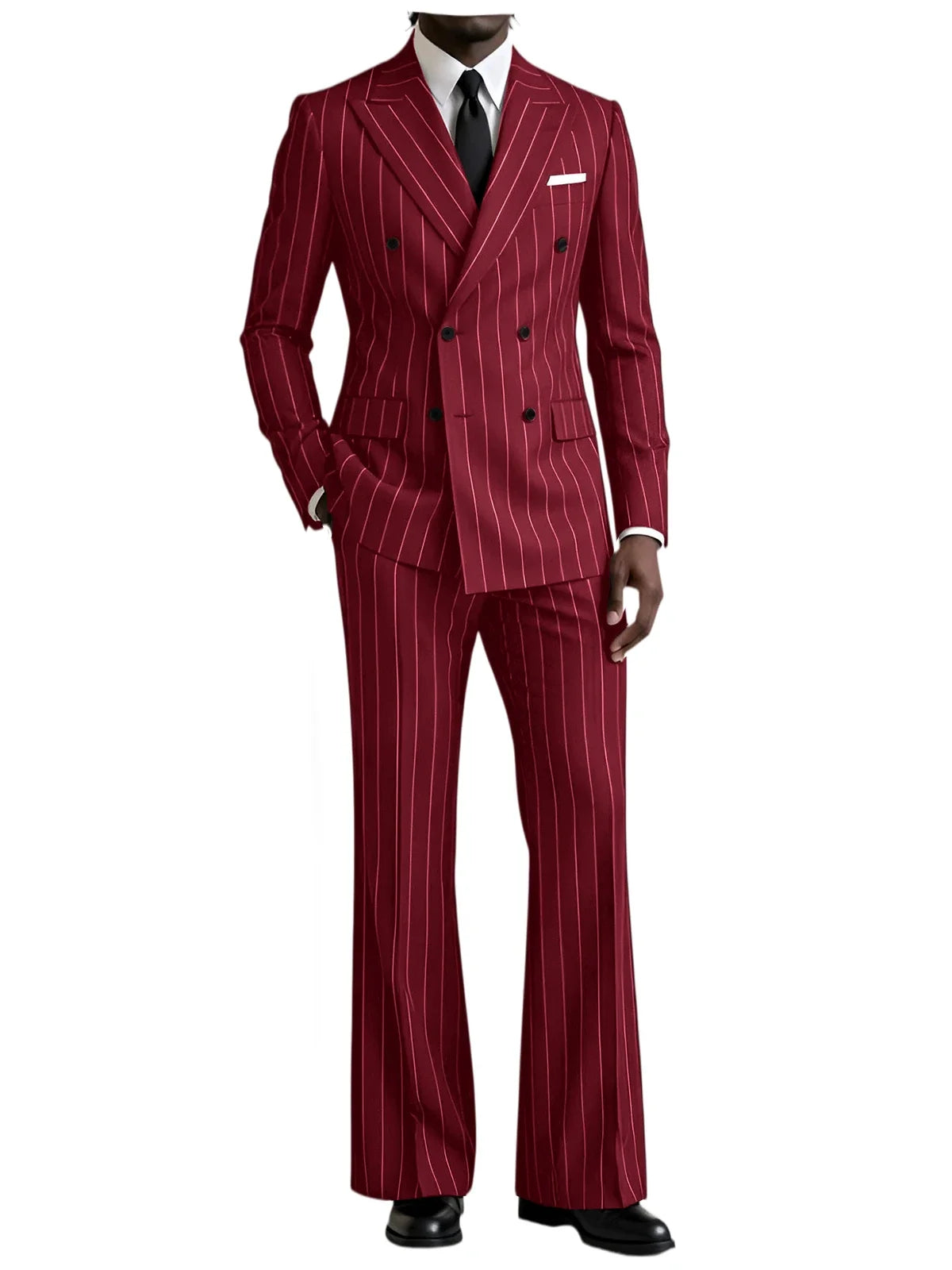 Men's 2 Piece Suit Pinstripe Double Breasted Peak Lapel Slim Fit Flared Pants Wedding Prom Business Formal Parties Chic Outfit