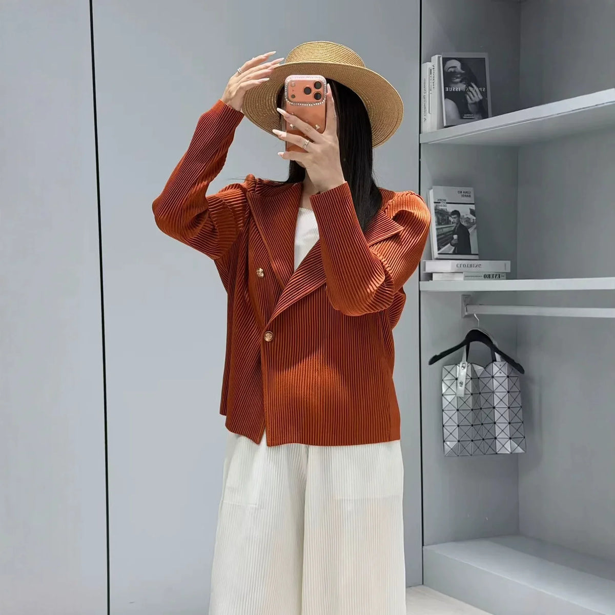 Style Pleated Blazer  in Spring and Autumn Irregular Design Large Lapel Cardigan Temperament Versatile Pleated Top