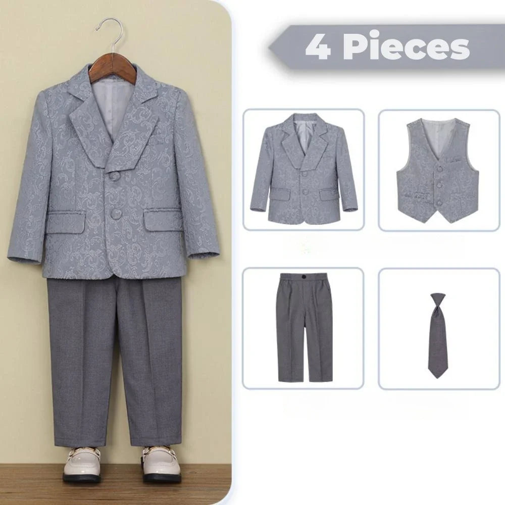Jacquard Boys Slim Fit Suits 4 Pieces Wedding Birthday Party Wear,Notched Lapel Kids Suit Set Piano Performance Tuxedo