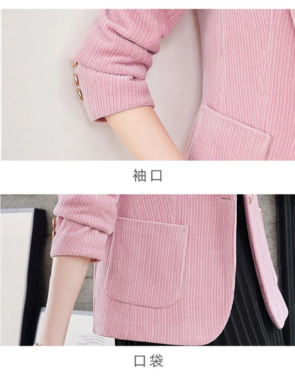 Autumn and Winter Blazer Women's Corduroy New Long Sleeve Professional Blazer Women's Coat Office Female Blazers Jacket Coat