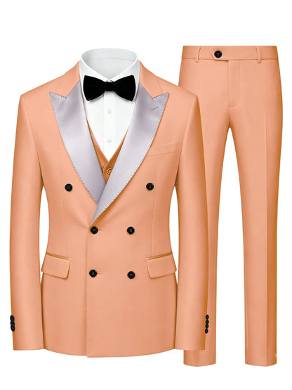Men's Double Breasted 3 Piece Suit – Slim Fit Tuxedo Set for Weddings & Formal Events