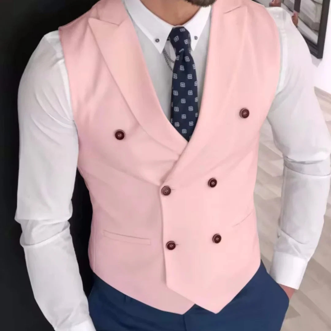 Men's Double Breasted Vest with Lapel – Solid Formal Waistcoat for Weddings & Business