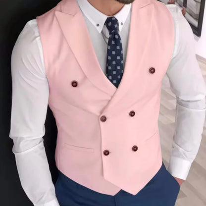 Men's Double Breasted Vest with Lapel – Solid Formal Waistcoat for Weddings & Business