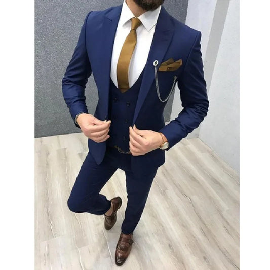 Men Suit For Wedding Double Breasted Vest Slim Fit Groom Suit Italian Handsome Wedding Tuxedos 3 Pieces Jacket+Pants+Vest