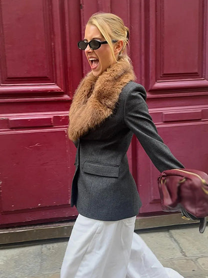 Woman Spring Fashion Casual Coats Solid Turn-Down Collar Long Sleeves Pockets Single Breasted Female Street Style Blazers