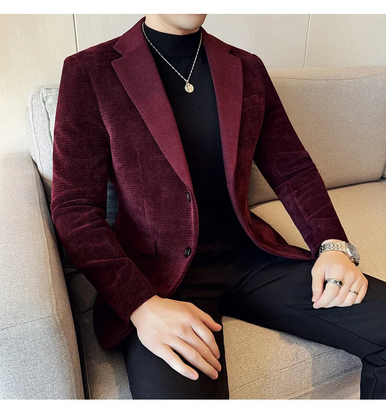 2025 Autumn Winter Velvet Suit Jacket Men Casual Business Blazers Wedding Groom Social Banquet Party Formal Blazer Men Clothing