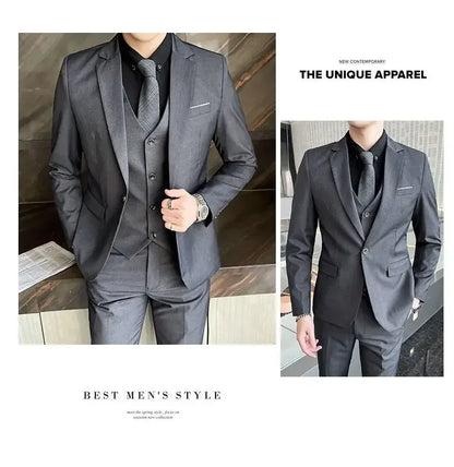 Suit (Blazer + Vest + Pants) Men's Smart Casual Business Formal Korean Style Banquet Suit