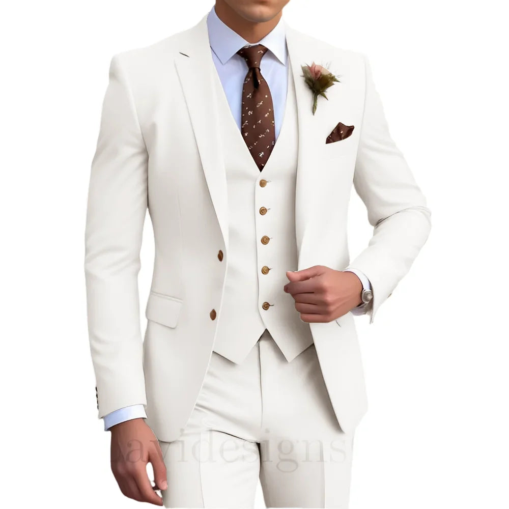 Elegant Men's Wedding Tuxedo Slim Blazer Pants Vest 3 piece Suit XS-5XL Custom Youth Suit 2025 New Style Suits