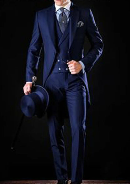 Mens Tuxedo Tailcoat Formal Dress Suits Swallow Tail Coat Black Male Jacket Vest Pants Party Wedding Dance Magic Performance
