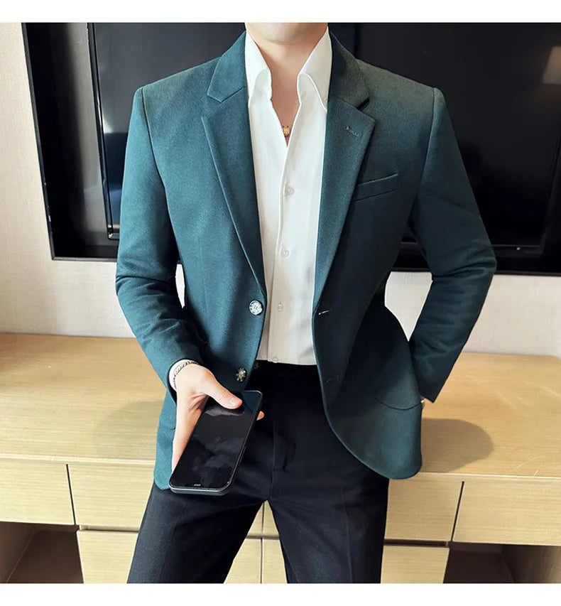 Autumn Winter New Woolen Slim Fit Suit Coat Men Fashion Casual Business Social Party Dress Men's Suit Jackets Tailcoats 4XL-M
