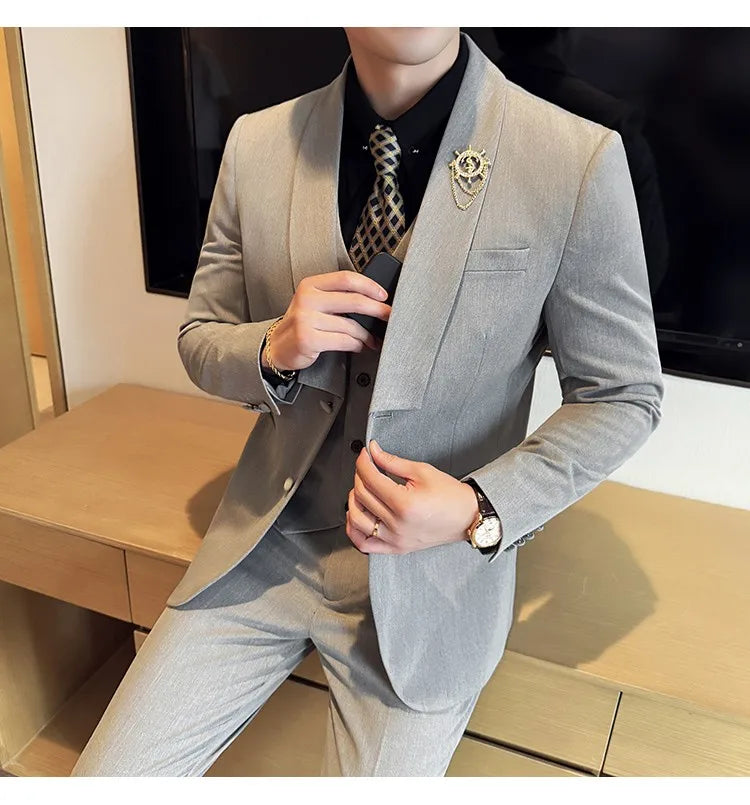 High Quality Casual Business Suit Set Men Slim Fit Social Wedding Groom Formal Set 3 Piece Set (jacket+vest+pant）men Clothing