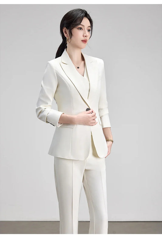 Office Lady Work Blazer Trousers Suits for Women Autumn New Business Chic Blazer and Pants Sets 2 Pieces Womens Outfit Pink