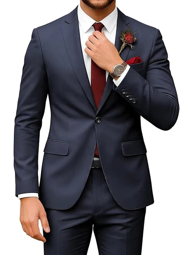 Men's 2-Piece Velour Suit – Slim Fit Blazer and Pants for Wedding, Prom & Formal Occasions