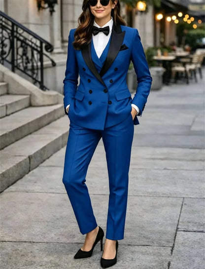 Double Breasted Red Women's Suits 3 Pcs Tailor Made Paintsuit Women Suits Formal Party Office Wear Dresses  Blazer+Vest+Pant