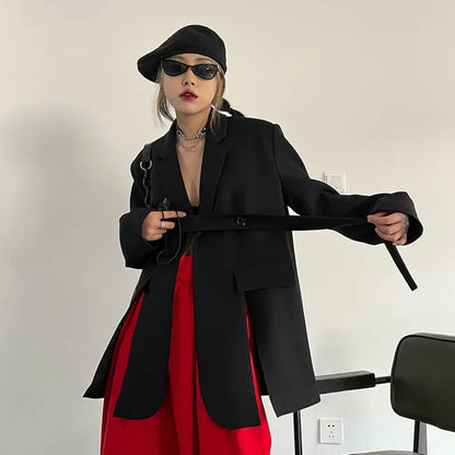 Spring Autumn New Women Blazer Niche Design Split Hem Ribbon Elegant Casual Fashion Chic Jacket High-end Trend Coat HK17058