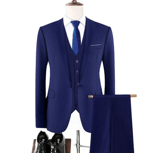 Men's Slim Fit 3-Piece Suit Set with Single Breasted Blazer for Formal & Wedding Occasions