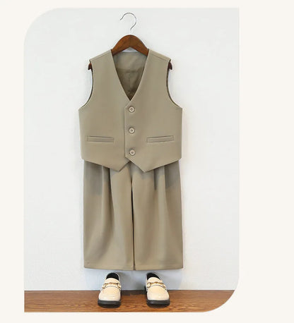 British Gentleman's Boys Vest Set Kids Formal Birthday Photography Suit Kindergarten Ceremony Performance Costume