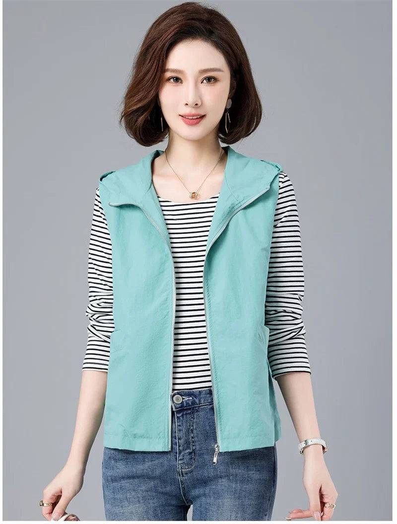 Spring Summer Woman Waistcoat New Casual Liner Sleeveless Jacket Women Zipper Hooded Thin Vest Female Outerwear Chaleco Mujer