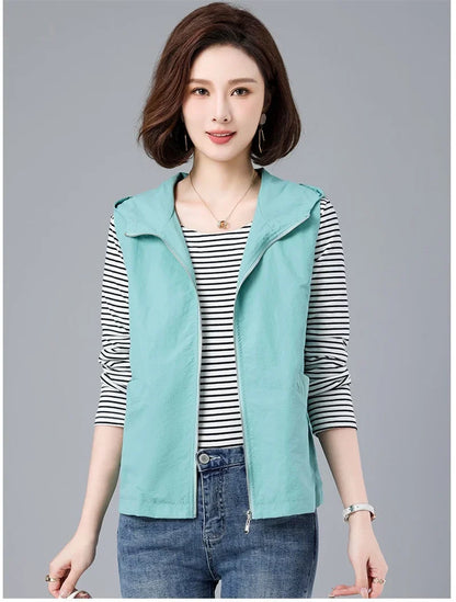 Spring Summer Woman Waistcoat New Casual Liner Sleeveless Jacket Women Zipper Hooded Thin Vest Female Outerwear Chaleco Mujer