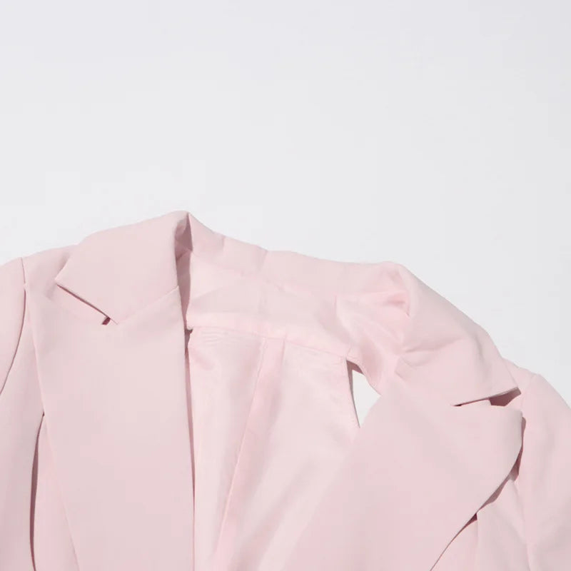 Spring Autumn New Women Blazer Back Hollow Out Waist Cinching Slim Fit Solid Color French Elegant Fashion Tide Coat HK17101