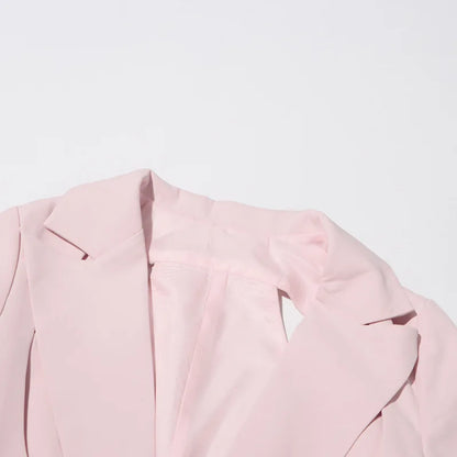 Spring Autumn New Women Blazer Back Hollow Out Waist Cinching Slim Fit Solid Color French Elegant Fashion Tide Coat HK17101