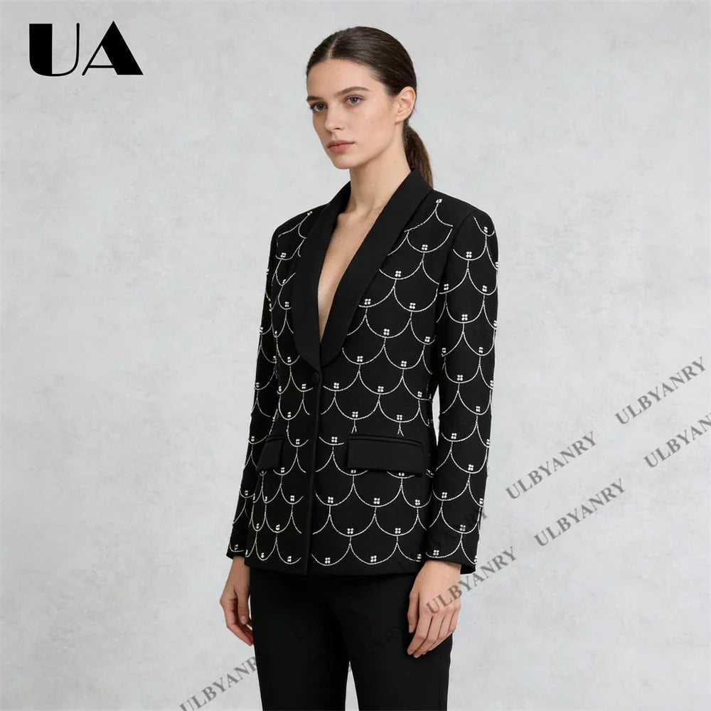 Women's Black Blazer with Silver Fish Scale Sequins, Slim Fit One Button Casual Business Jacket for Party Evening Prom