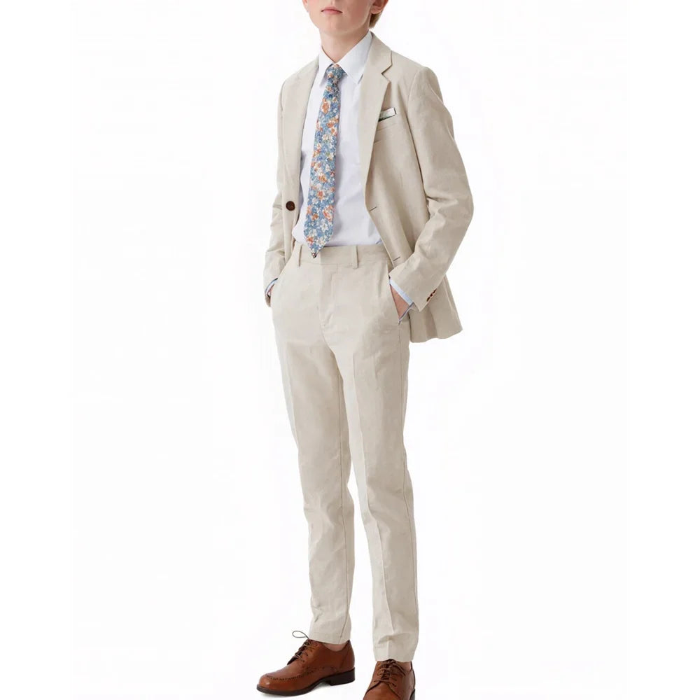 Chic Linen Boys Suits 2 Piece Notch Lapel Single Breasted Clothing Daily Casual Formal Wedding Party Kids Clothes (Blazer+Pants)