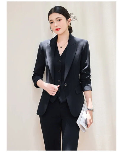 Fashionable professional women's two-piece pant+ suit jacket. Sophisticated elegant, slim fit comfortable. 2025 new style
