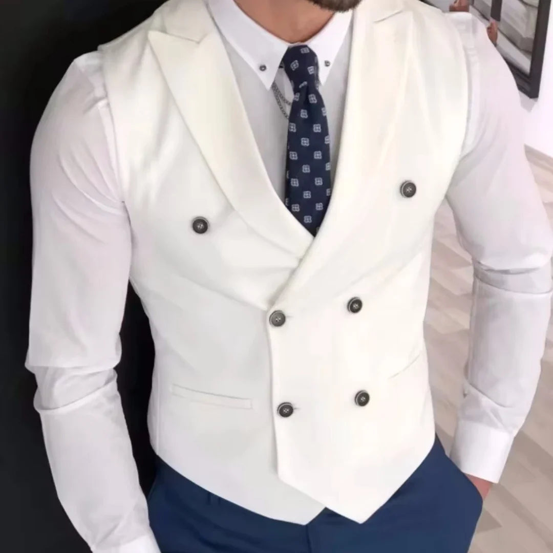 Men's Double Breasted Vest with Lapel – Solid Formal Waistcoat for Weddings & Business