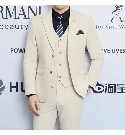 High-quality men's fashionable, stylish and casual new men's formal evening dress three-piece set casual suit