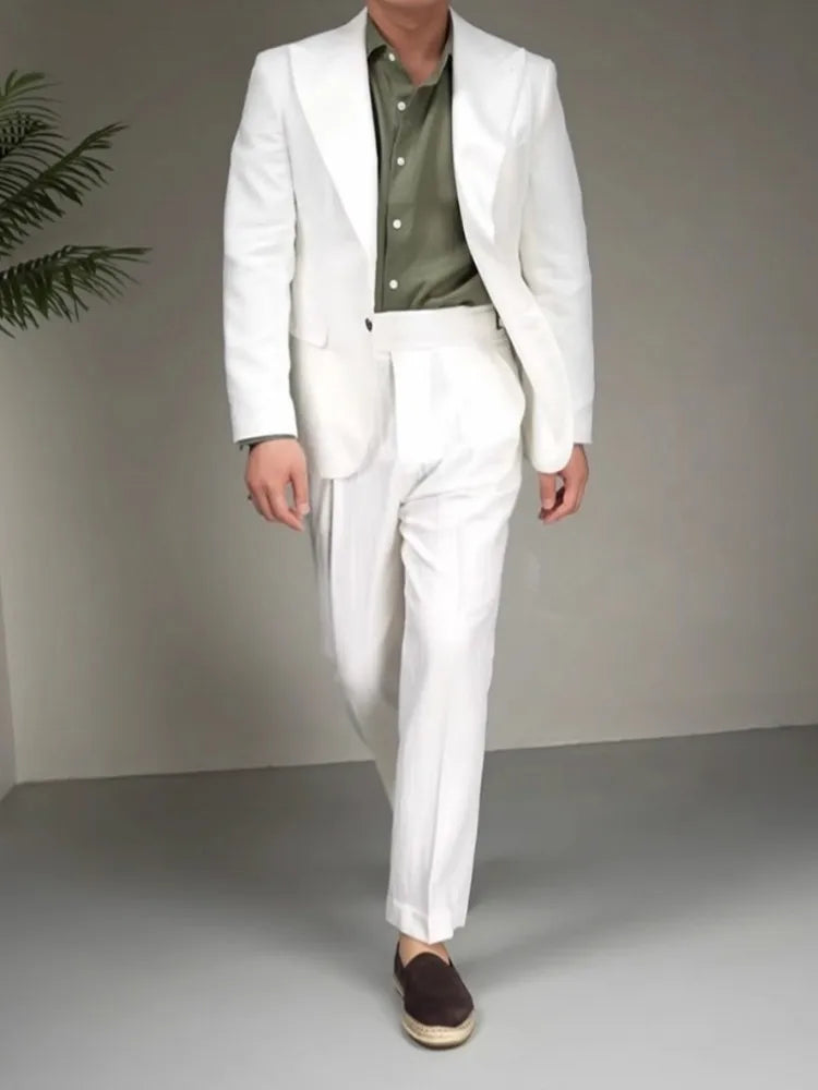Men's Cotton Linen Two-Piece Suit Set – Slim Fit Business & Wedding