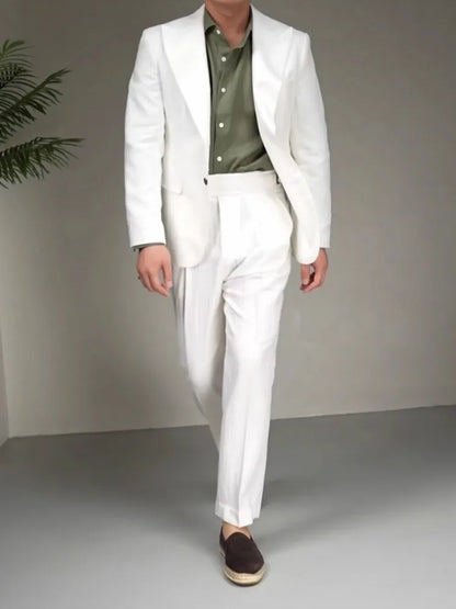 Men's Cotton Linen Two-Piece Suit Set – Slim Fit Business & Wedding