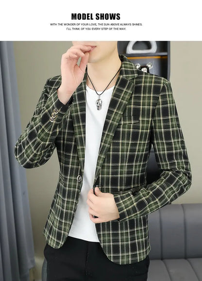2026 Blazer Outdoor Men's Checked Fashion Business Trend Wedding Slimming Gentleman Casual Korean Travel High Formal Wear Blazer
