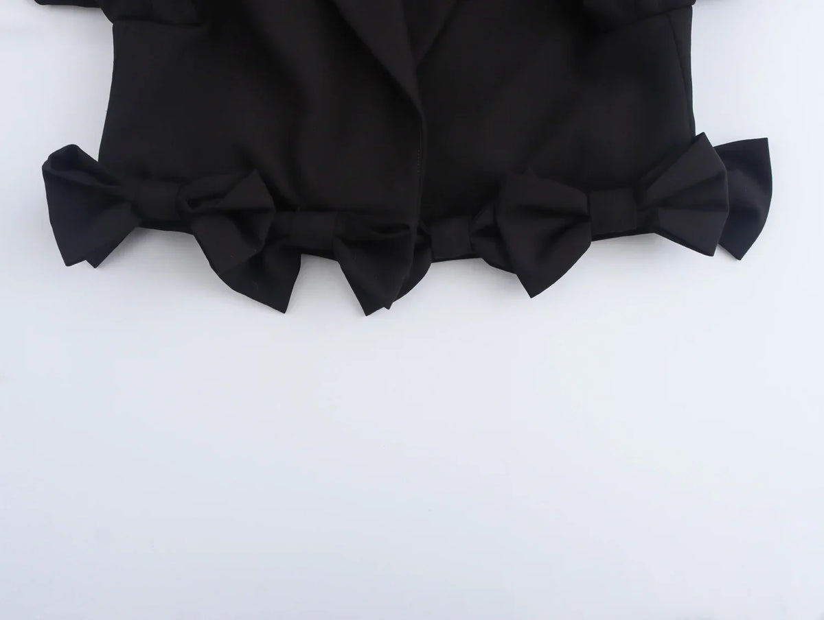 Women's Black Gothic Emo Cropped Bow Blazer Jacket Y2k 2000s Vintage Suit Coat Long Sleeve Single Breasted Outerwear Autum 2025