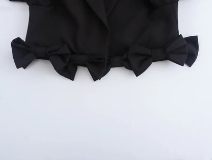 Women's Black Gothic Emo Cropped Bow Blazer Jacket Y2k 2000s Vintage Suit Coat Long Sleeve Single Breasted Outerwear Autum 2025