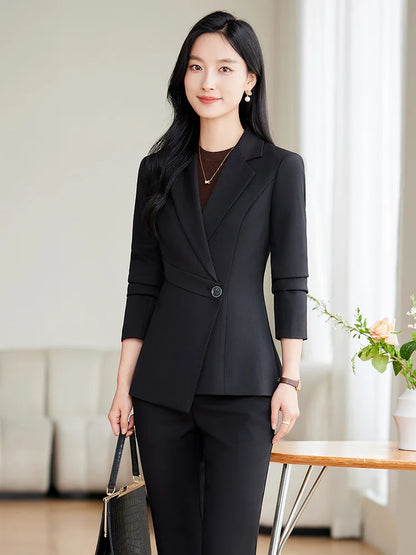 Elegant Green Apricot Black Ladies Pant Suit Women Female Business Work Wear Jacket and Trouser Blazer 2 Piece Set