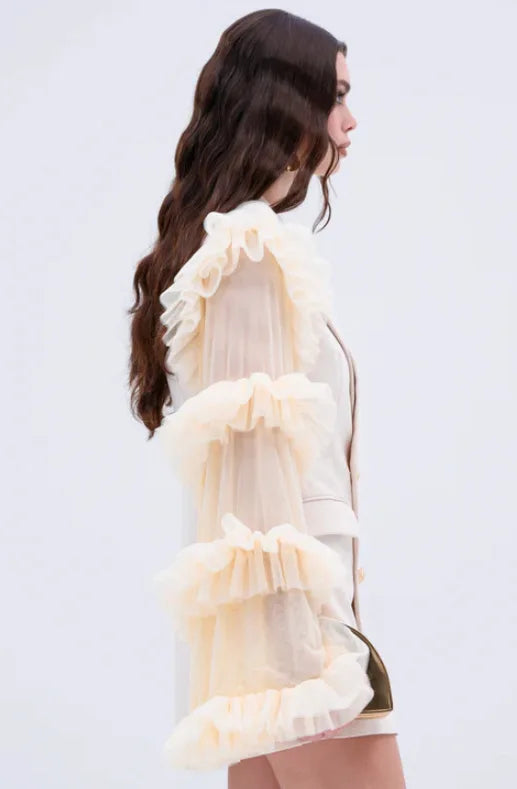 Spring Autumn New Women Blazer Double Breasted Ruffled Long Sleeve Patchwork Slim Fit Elegant Fashion Trendy Jacket HK13405