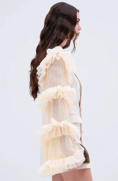 Spring Autumn New Women Blazer Double Breasted Ruffled Long Sleeve Patchwork Slim Fit Elegant Fashion Trendy Jacket HK13405