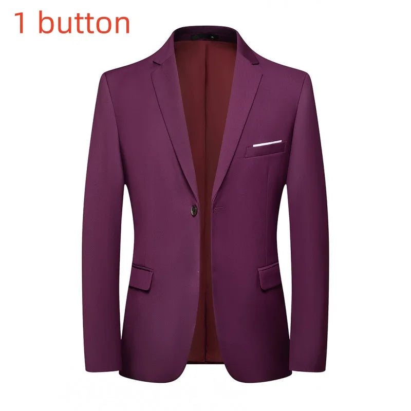 Blazer Fashion Men Business Casual Solid Color British Style Wedding Gentleman Slim Professional Formal Suit Blazer