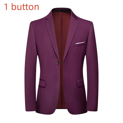 Blazer Fashion Men Business Casual Solid Color British Style Wedding Gentleman Slim Professional Formal Suit Blazer