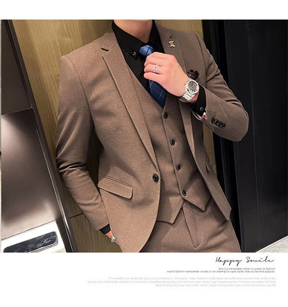 Men's 3-Piece Slim Fit Suit – Smart Casual Blazer, Vest & Pants for Business, Wedding & Formal Occasions